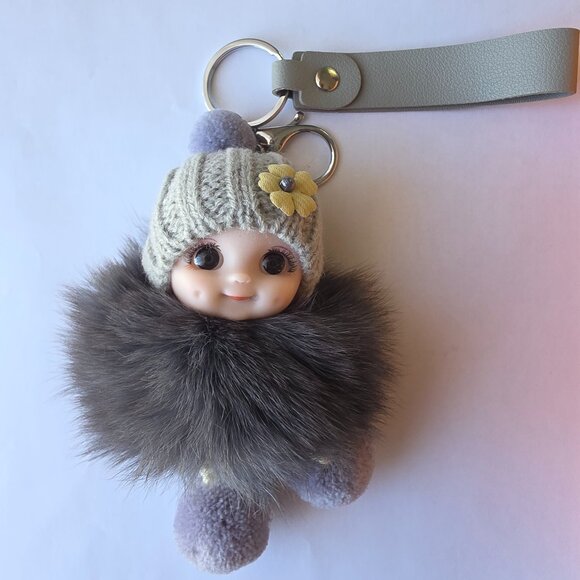 Cute Smiling Fur Baby Keychain with LOVE tag, Plush rabbit fur, Bag Charm - Picture 3 of 12